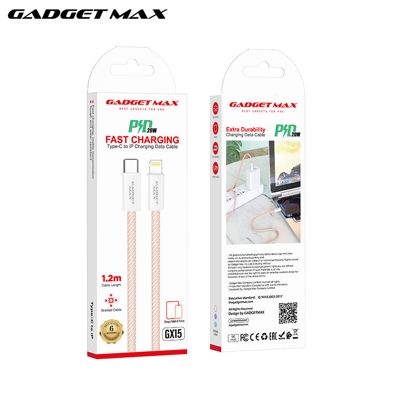 GADGET MAX GX15 FAST CHARGING TYPE-C TO LIGHTING CHARGING DATA CABLE PD(20W) (1.2M) - ROSE GOLD