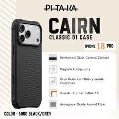 PITAKA - Classic 01 Cairn Case For iPhone 18 Pro - Black/Grey