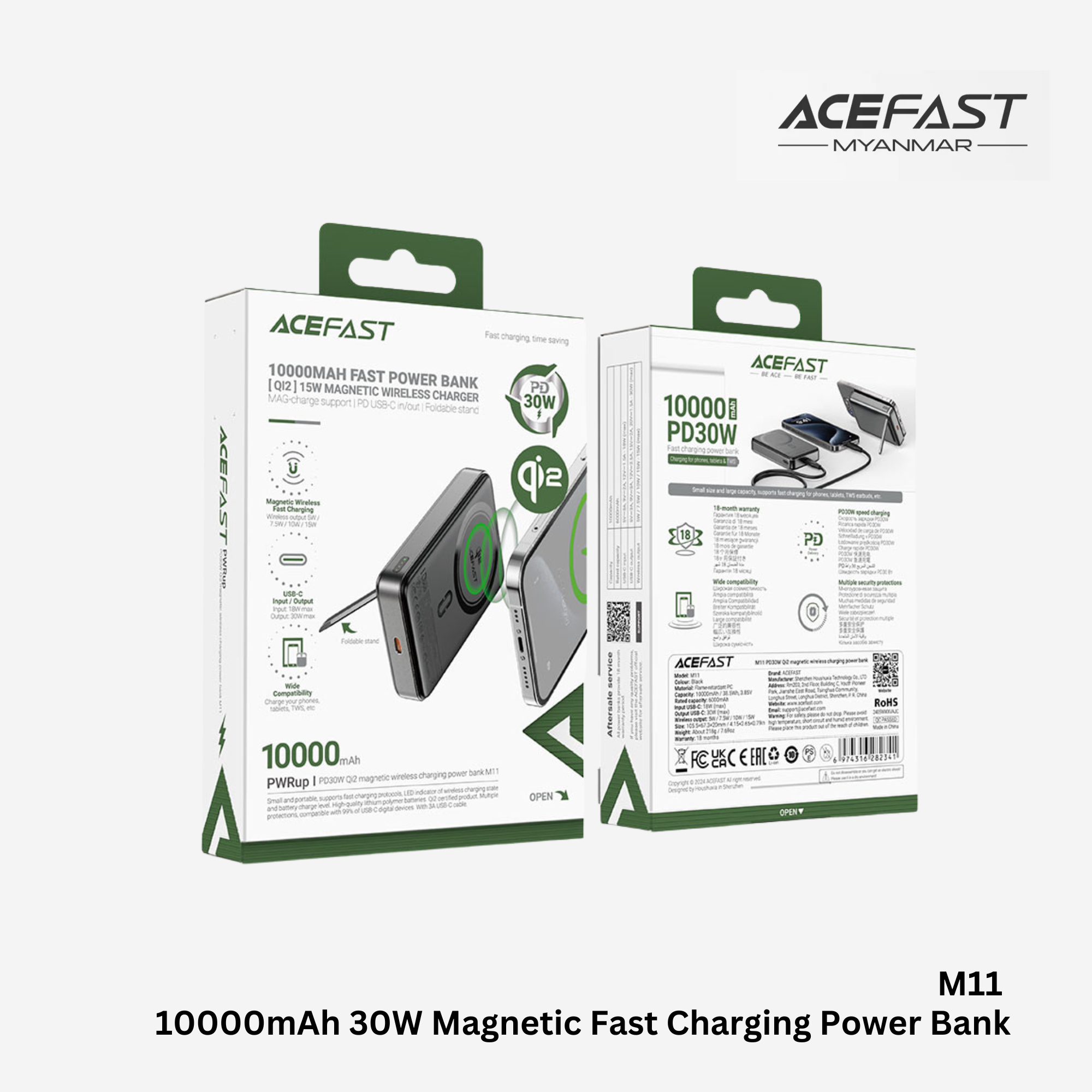 ACEFAST - M11 10000mAh PD Magnetic Wireless Fast Charging Power Bank (30W) - Black