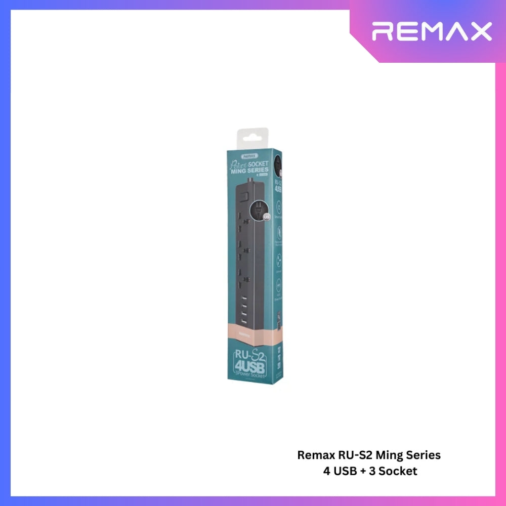 REMAX RU-S2 Ming Series 2.4A Power Socket(4 USB + 3 Power) - Black