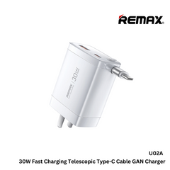 REMAX - U02A Hidden 30W 2 In 1 GAN Charger ( PD+QC ) - White