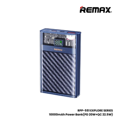 REMAX RPP-551 Explore Series PD+QC Fast Charging Power Bank(PD 20W+QC 22.5W) - Blue