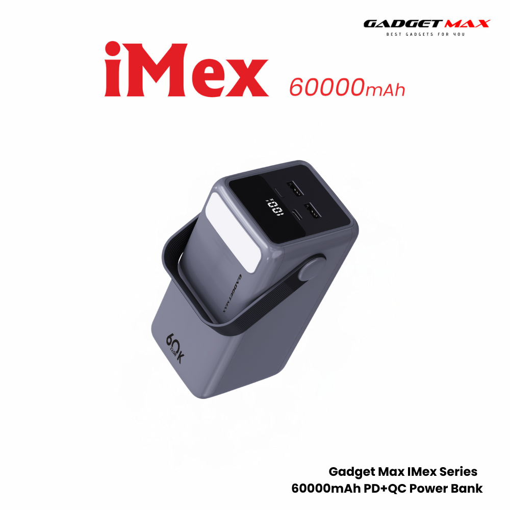 Gadget Max GB60 iMEX Series 60000mAh PD +QC Fast Charging Power Bank(PD 22.5W) - Grey