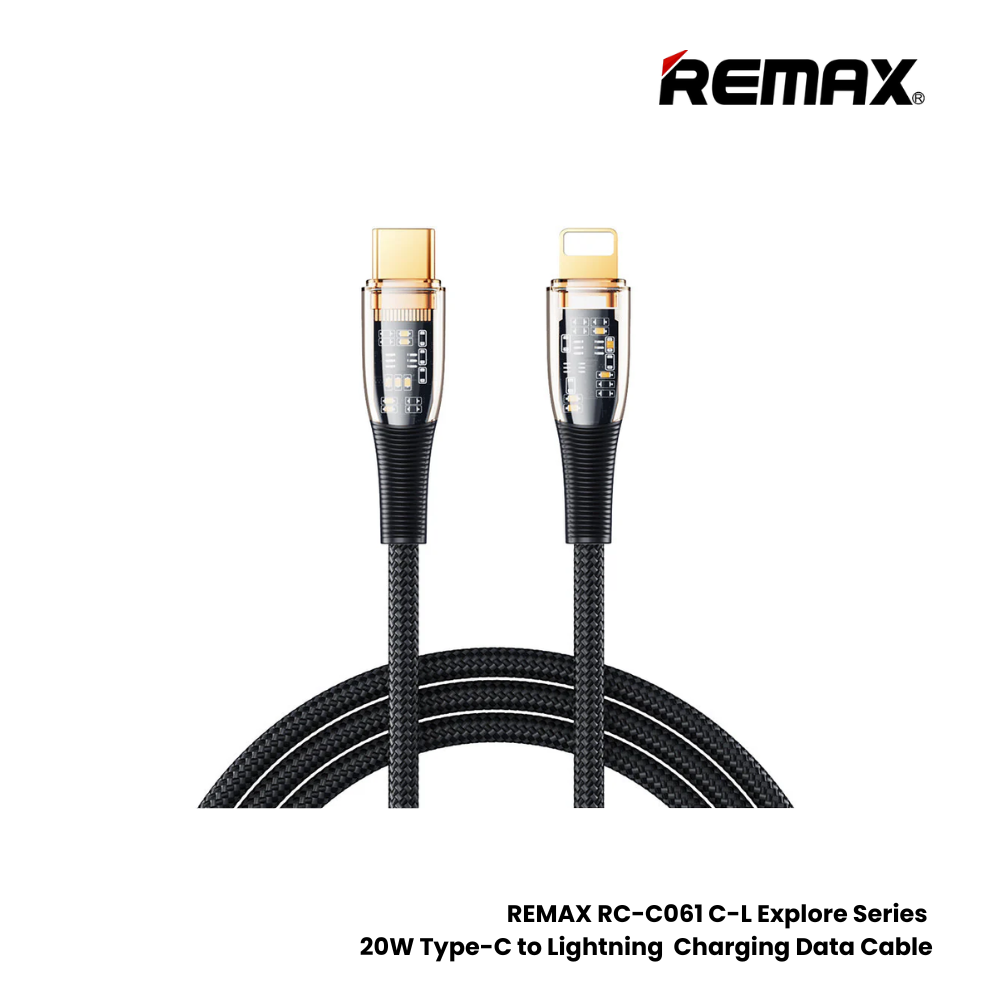 20W ( C to Lightning )-REMAX RC-C061 C-L Explore Series 20W Type-C to Lightning Fast Charging PD Charging Data Cable - Black