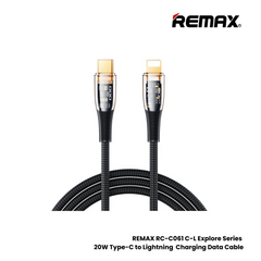 20W ( C to Lightning )-REMAX RC-C061 C-L Explore Series 20W Type-C to Lightning Fast Charging PD Charging Data Cable - Black