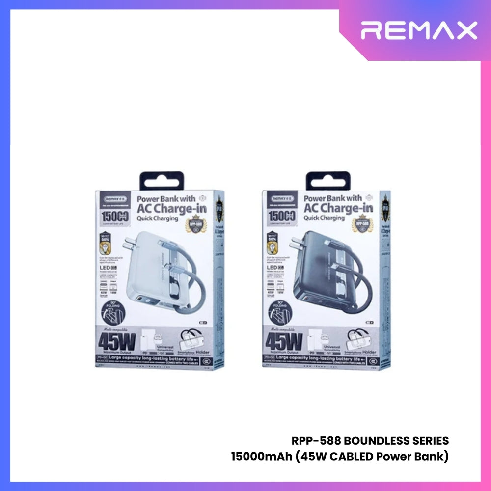 REMAX RPP-588 Boundless Series 15000mAh All-in-one PD Fast Charging Power Bank(45W) - White