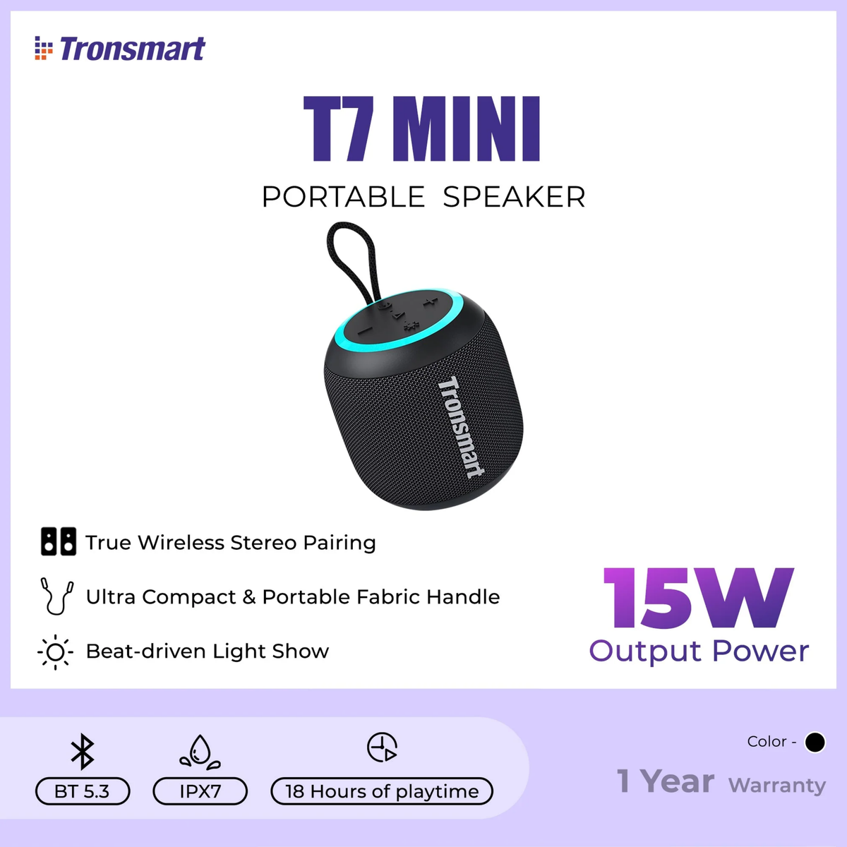 TRONSMART T7 Mini 15W Portable Wireless Bluetooth Outdoor Speaker - Black