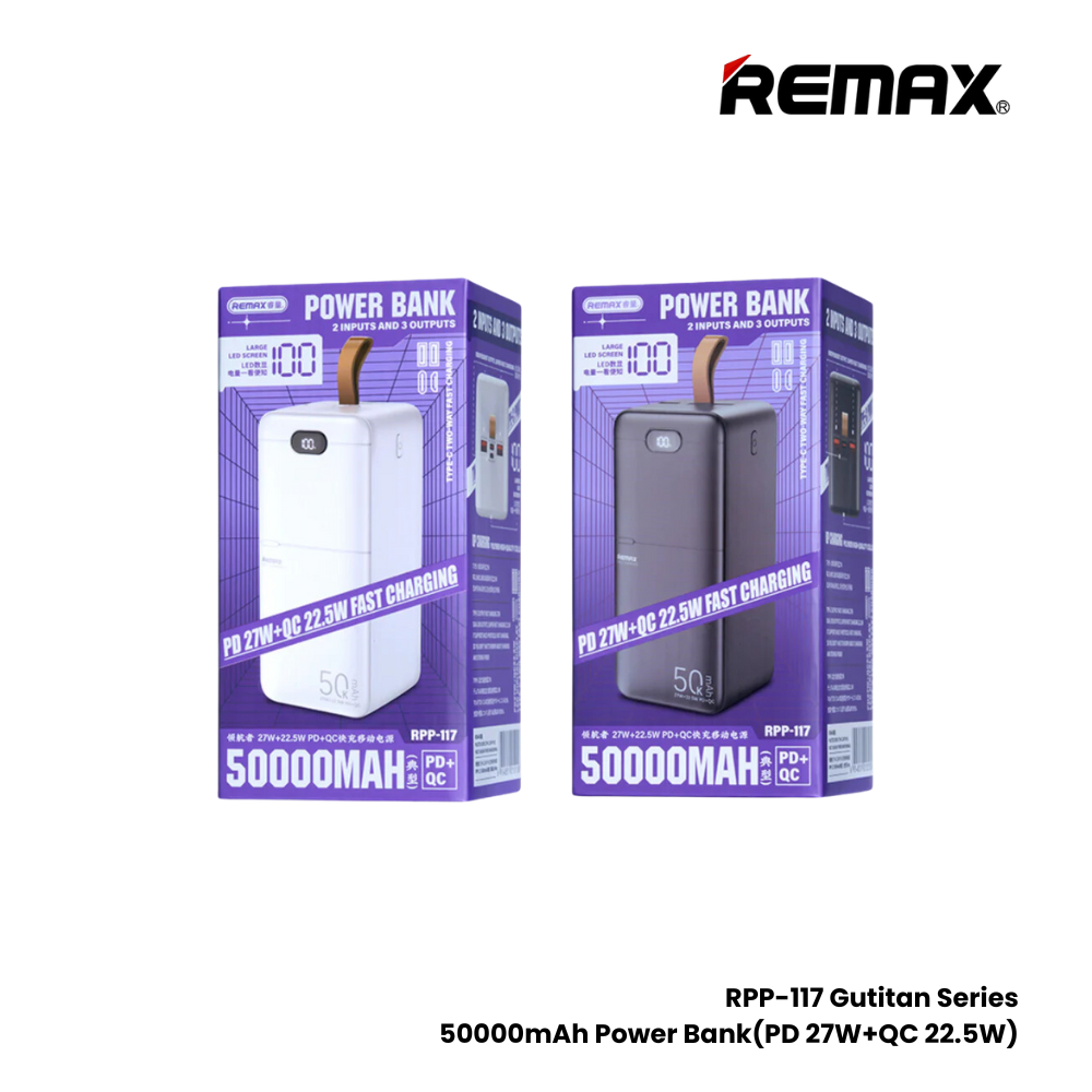 REMAX RPP-117 Piloteer Series 50000mAh PD+QC Fast Charging Power Bank(PD 27W+QC 22.5W) - White