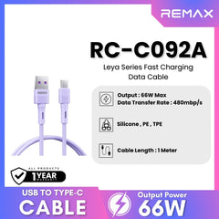 REMAX - RC-C092A Leya Series USB to Type-C Fast Charging Data Cables (66W) - Purple