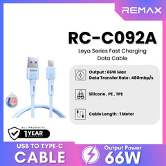 REMAX - RC-C092A Leya Series USB to Type-C Fast Charging Data Cables (66W) - Blue