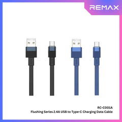 REMAX - RC-C001A Flushing Series 2.4A USB to Type-C Charging Data Cable - Black