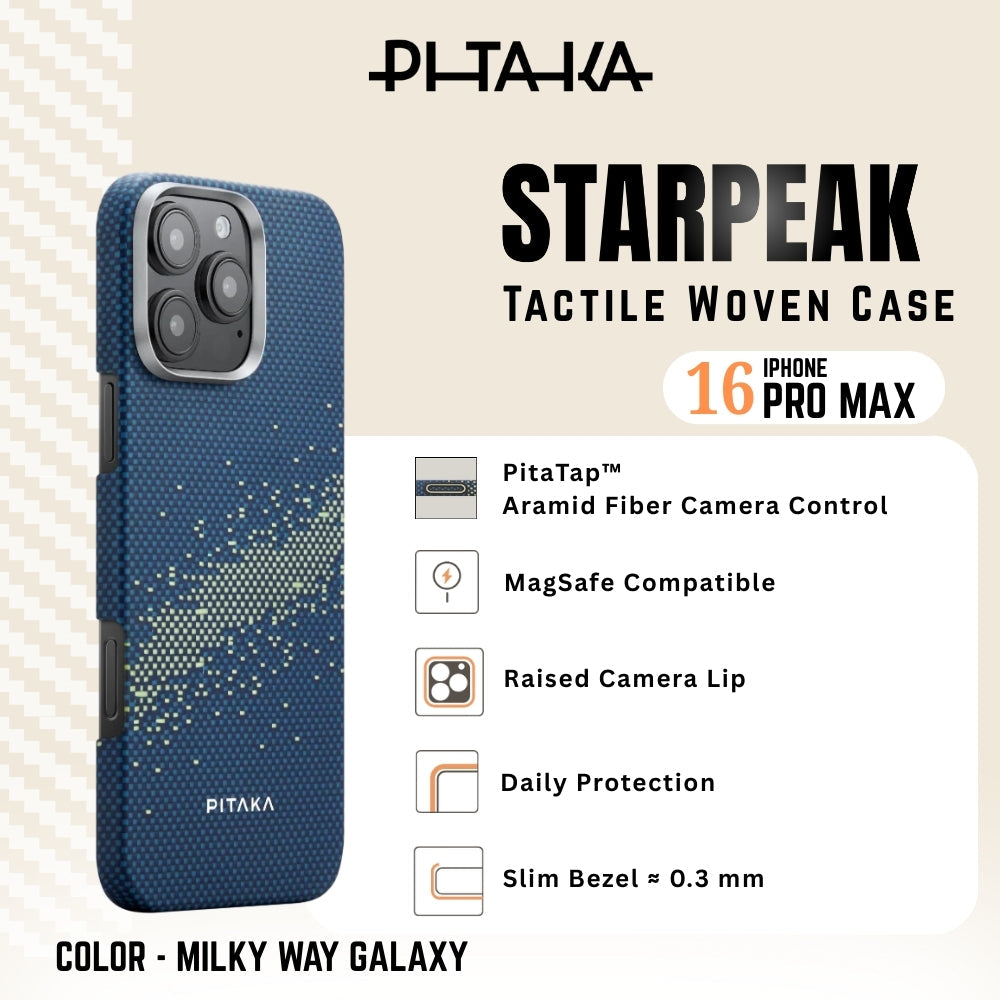 PITAKA - iPhone 16 Pro Max Case ( StarPeak Tactile Woven ) - Milky Way Galaxy
