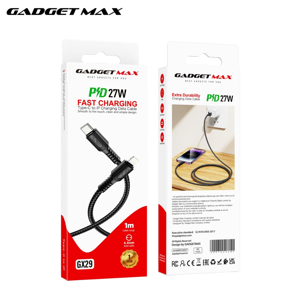 GADGET MAX - GX29 C-L Woven Series Type-C To Lightning Fast Charging Data Cable (27W) - Black