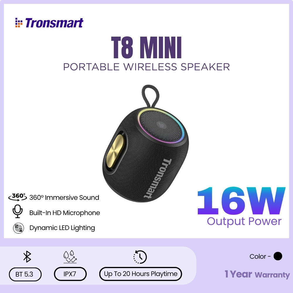 TRONSMART - T8 Mini Portable Wireless Bluetooth Speaker (16W) - Black