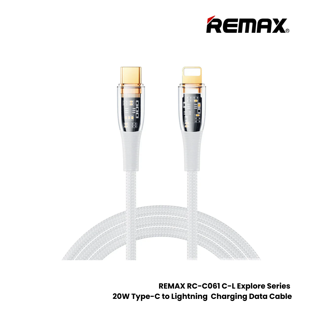 20W ( C to Lightning )-REMAX RC-C061 C-L Explore Series 20W Type-C to Lightning Fast Charging PD Charging Data Cable - White