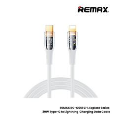 20W ( C to Lightning )-REMAX RC-C061 C-L Explore Series 20W Type-C to Lightning Fast Charging PD Charging Data Cable - White