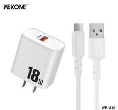 WEKOME WP-U10 (MICRO) CHARGER SET WITH MICRO CABLE (3A) 1M (18W) - White