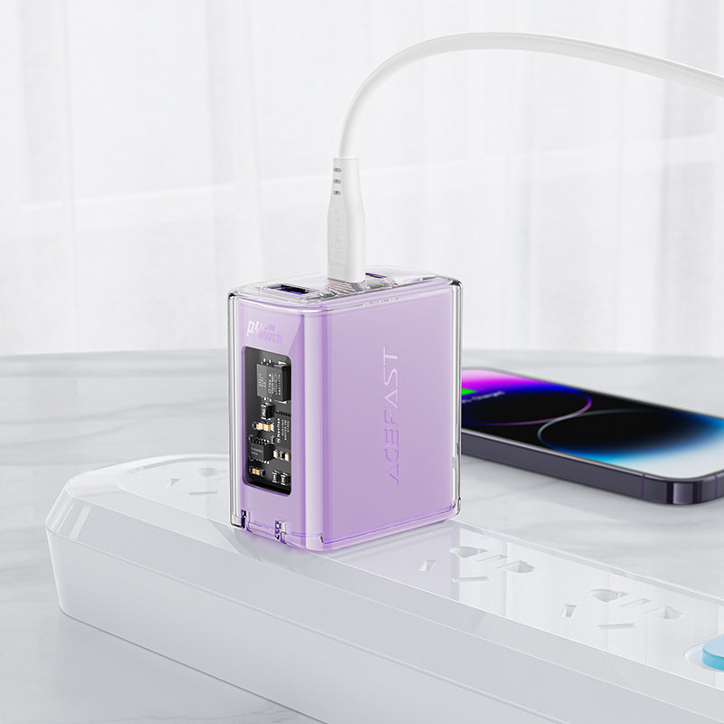 ACEFAST A47 SPARKLING SERIES PD65W GAN (2*USB-C+USB-A) CHARGER - PURPLE ALFALFA