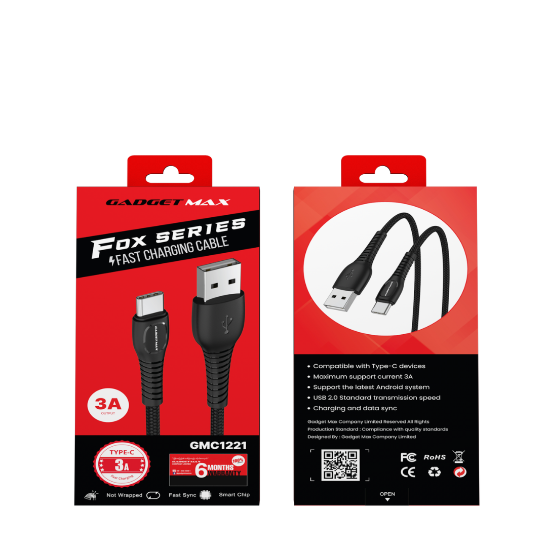 GADGET MAX GMC1221 USB TO TYPE-C CABLE (3A) (1M) - ‌BLACK