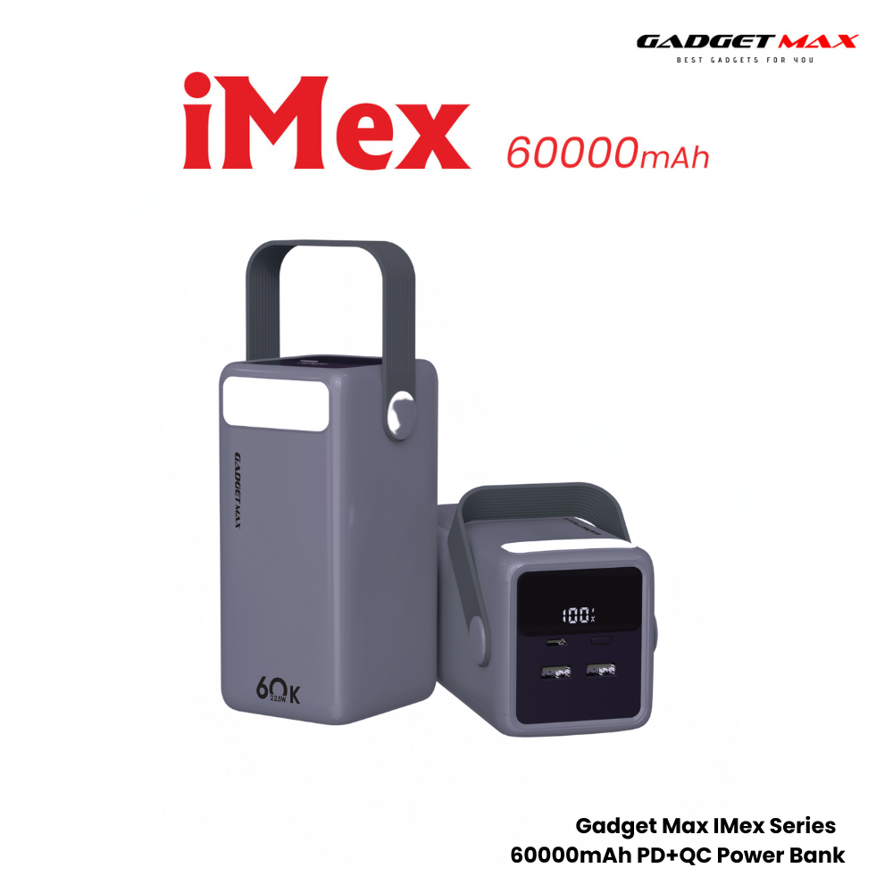 Gadget Max GB60 iMEX Series 60000mAh PD +QC Fast Charging Power Bank(PD 22.5W) - Grey