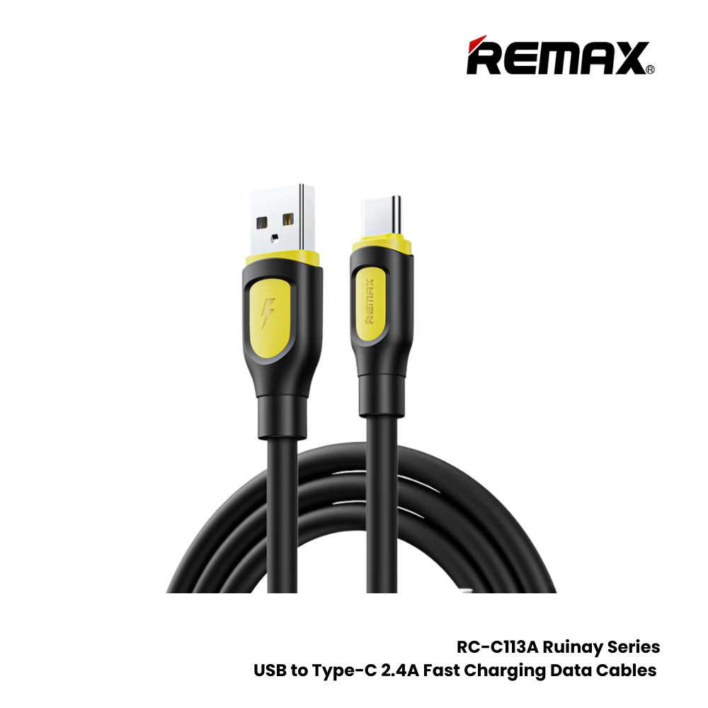 2.4A ( Type-C )-REMAX RC-C113A Ruinay Series 2.4A USB to Type-C Fast Charging Data Cable - Black