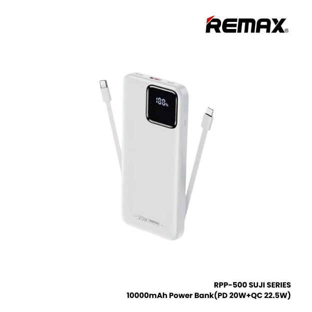 REMAX RPP-500 Suji Series 10000mAh PD+QC Fast Charging Power Bank(PD 20W+QC 22.5W) - White