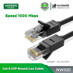 UGREEN NW102 Cat 6 Round UTP Gigabit Ethernet Network Cable RJ45 Patch Lan Cord for PC Laptop - 2m