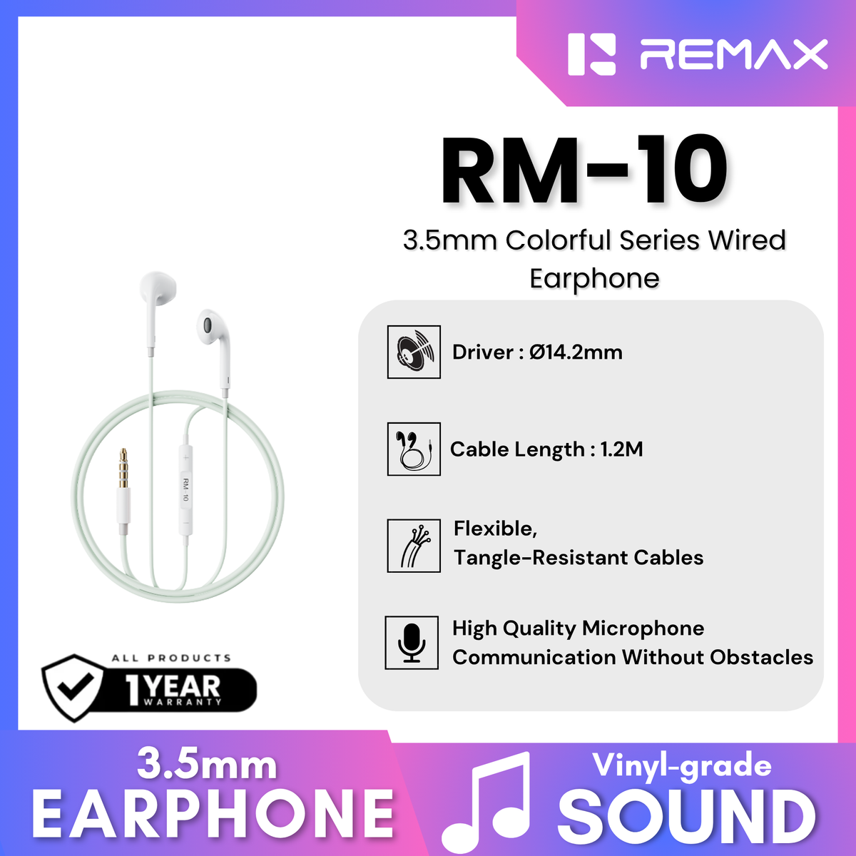 REMAX - RM-10 3.5mm Colorful Series Wired Earphone - Green