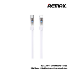 30W ( C to Lightning )-REMAX RC-C109 C-L Mecha Series 30W Type-C to Lightning Fast Charging Data Cable - White