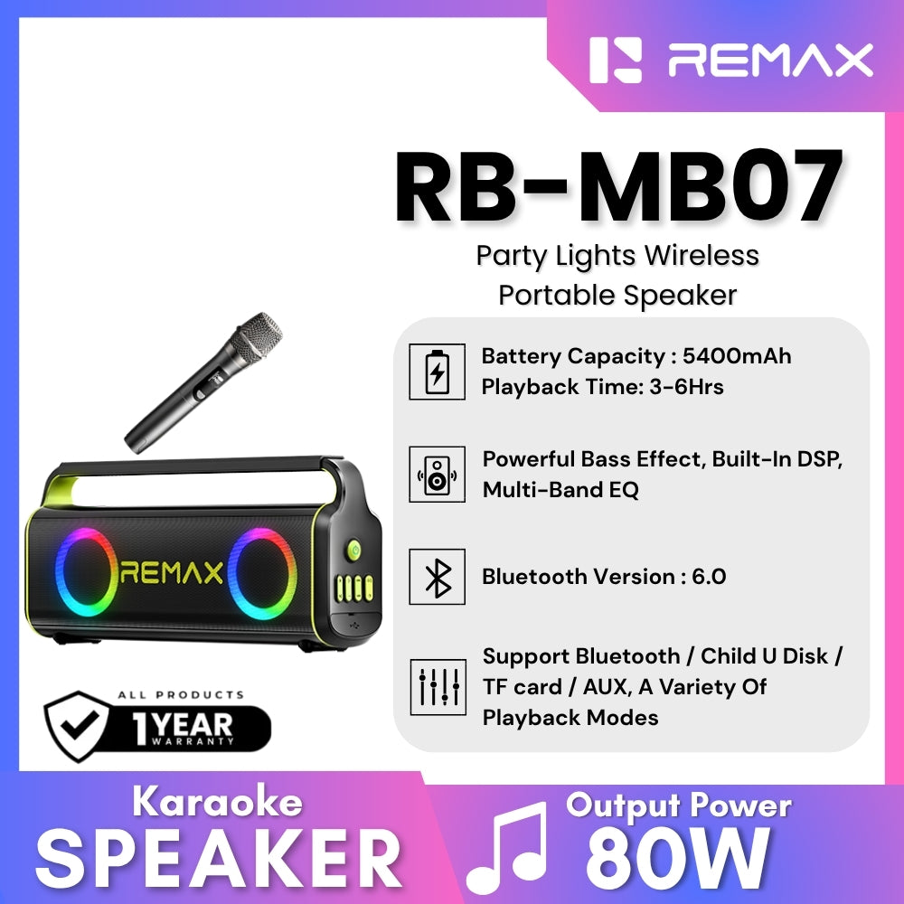 REMAX - RB-MB07 Lighting Party Bluetooth Wireless Speaker ( 80W ) - Black