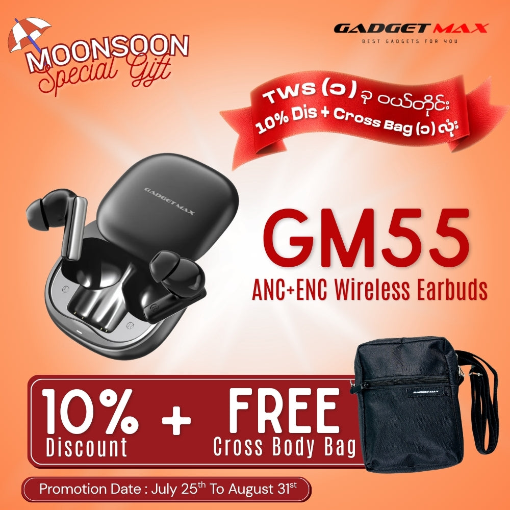 GADGET MAX - GM55 Fliz Series ANC+ENC Bluetooth Wireless Earbuds - Black