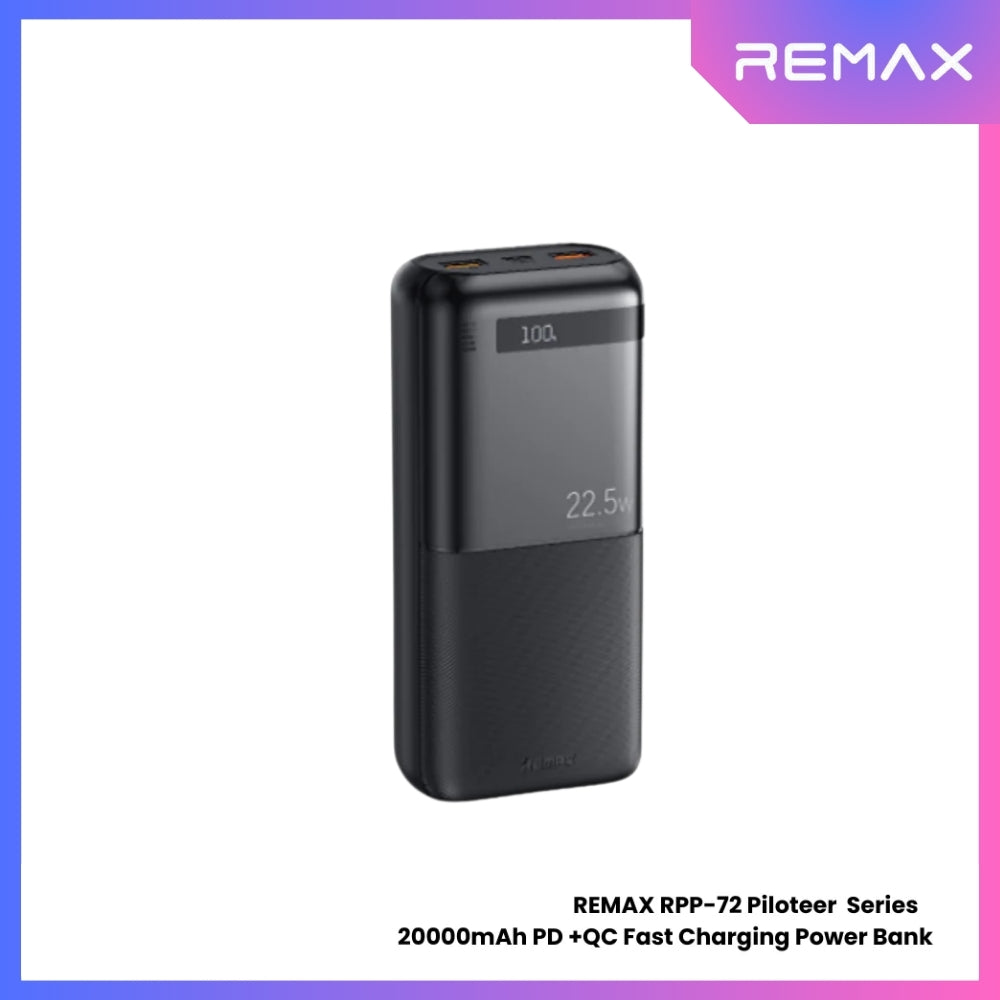 REMAX - RPP-72 Piloteer Series 20000mAh PD+QC Fast Charging Power Bank(PD 20W+QC 22.5W) - Black