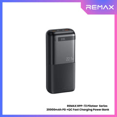 REMAX - RPP-72 Piloteer Series 20000mAh PD+QC Fast Charging Power Bank(PD 20W+QC 22.5W) - Black