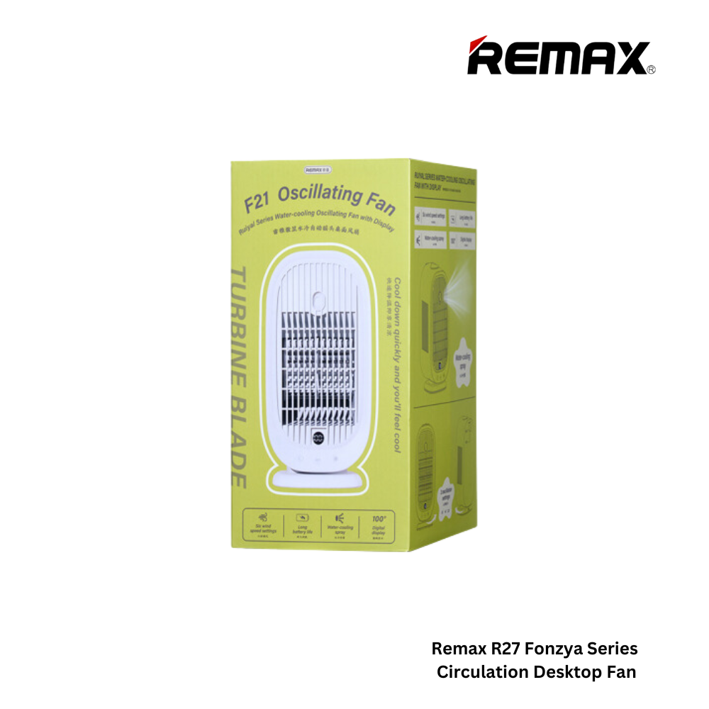 REMAX F21 Ruiyal Series Water Cooling Oscillating Fan with Display - White