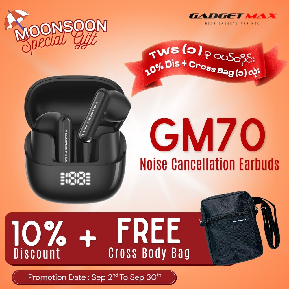 GADGET MAX - GM70 ANC BUD1 Active Noise Cancellation Bluetooth Wireless Earbuds - Black