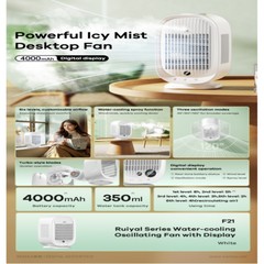 REMAX F21 Ruiyal Series Water Cooling Oscillating Fan with Display - White