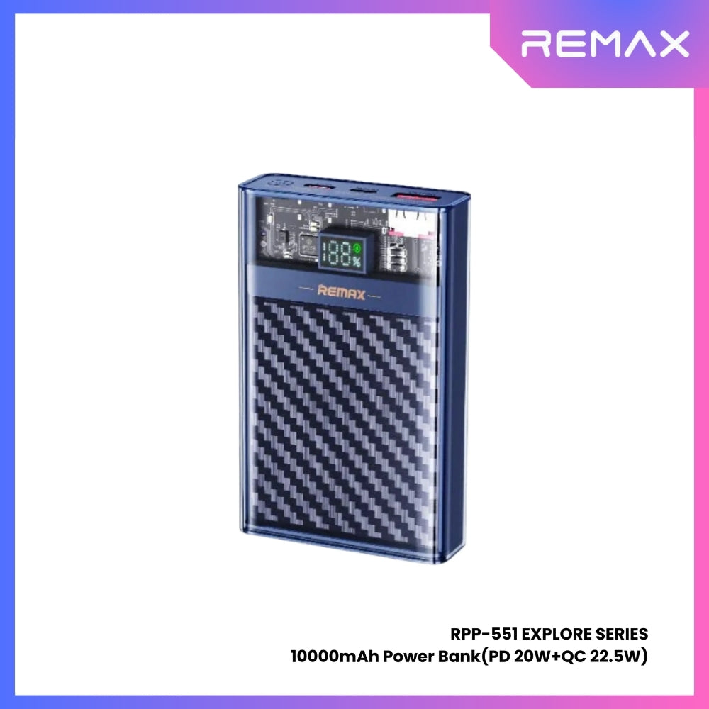 REMAX RPP-551 Explore Series PD+QC Fast Charging Power Bank(PD 20W+QC 22.5W) - Blue