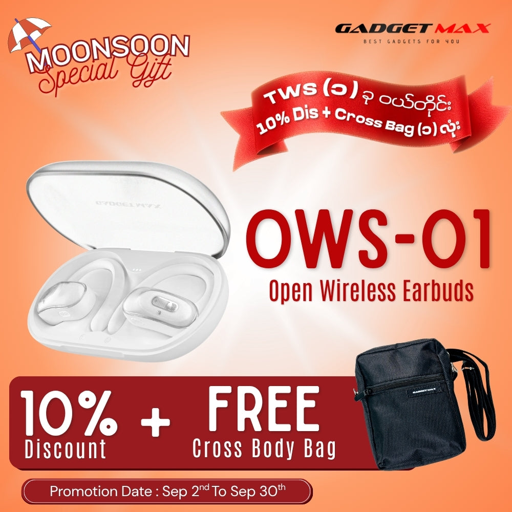 GADGET MAX - OWS-01 Open WIreless Bluetooth Earbuds - White