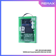 REMAX RPP-551 Explore Series PD+QC Fast Charging Power Bank(PD 20W+QC 22.5W) - Blue