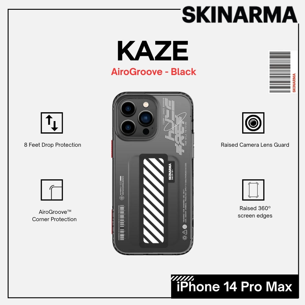 SKINARMA IPHONE 14 PRO MAX (2022) KAZE AIRGROOVES PROTECTIVE CLEAR CASE WITH ELASTIC GRIPBAND