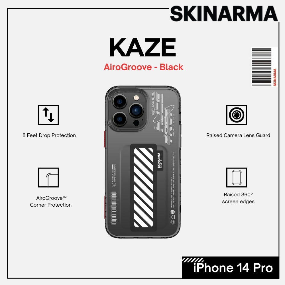 SKINARMA IPHONE 14 PRO KAZE AIRGROOVES PROTECTIVE CLEAR CASE WITH ELASTIC GRIPBAND