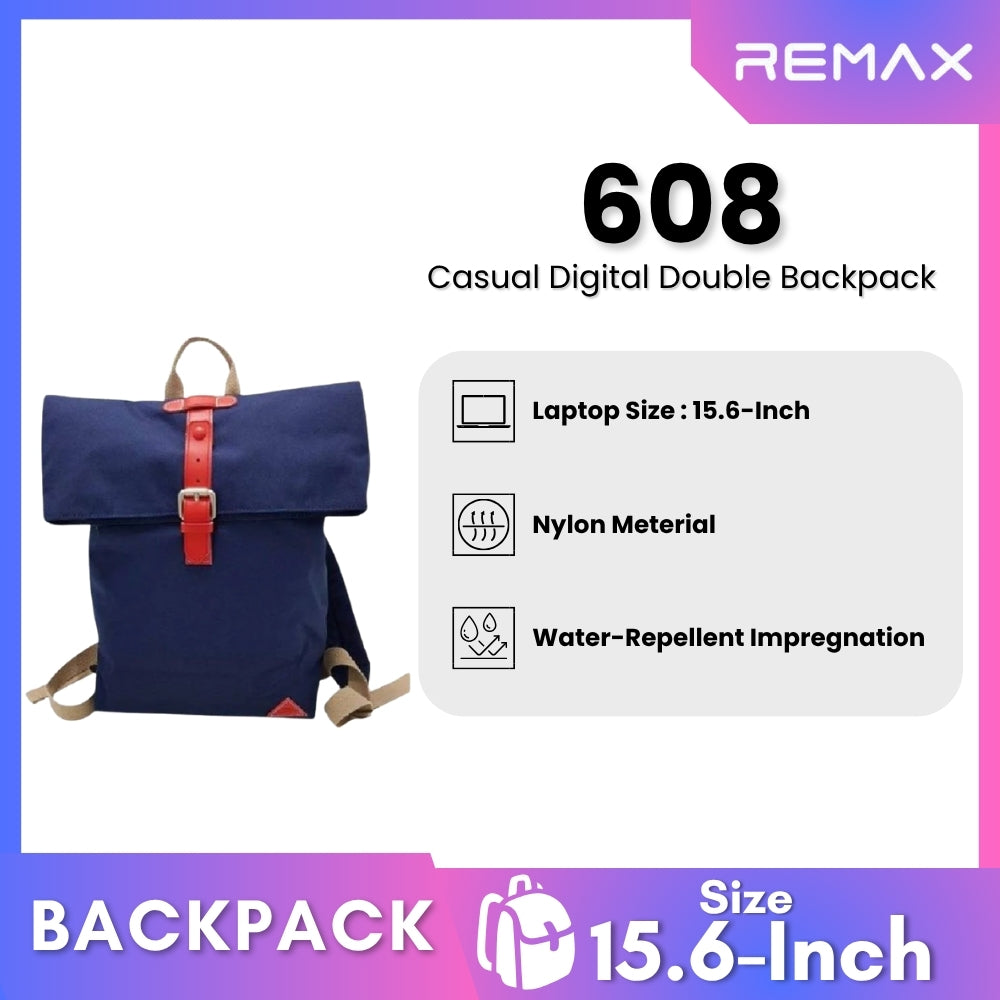 REMAX - 608 Casual Digital Double Backpack - Navy Blue