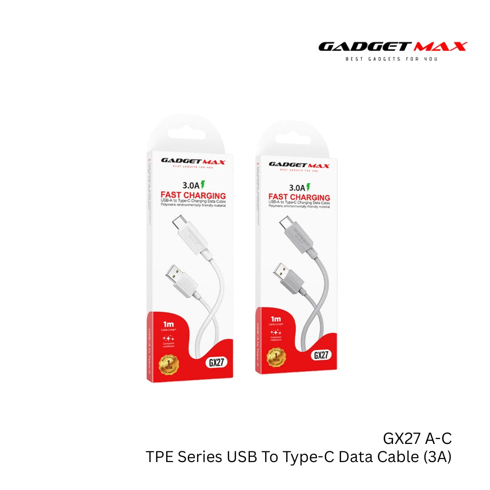 GADGET MAX - GX27 TPE Series USB To Type-C Data Cable ( 3A ) - White