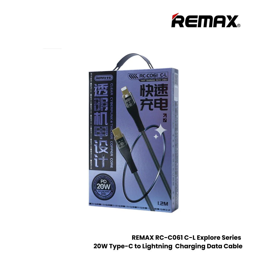 20W ( C to Lightning )-REMAX RC-C061 C-L Explore Series 20W Type-C to Lightning Fast Charging PD Charging Data Cable - White