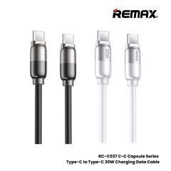 30W ( C to C )-REMAX RC-C037 C-C Capsule Series 30W Type-C to Type-C fast Charging Data Cable - White