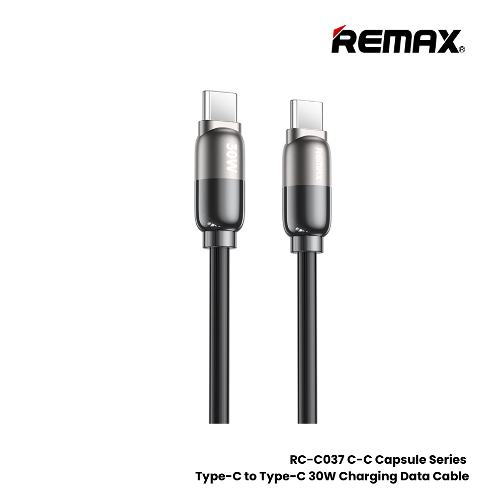 30W ( C to C )-REMAX RC-C037 C-C Capsule Series 30W Type-C to Type-C fast Charging Data Cable - Black