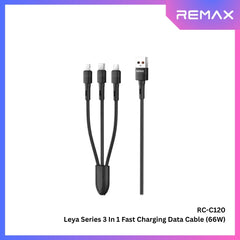 REMAX - RC-C120 Leya Series 3 In 1 Liquid Silicone Fast Charging Data Cable (66W) - Black