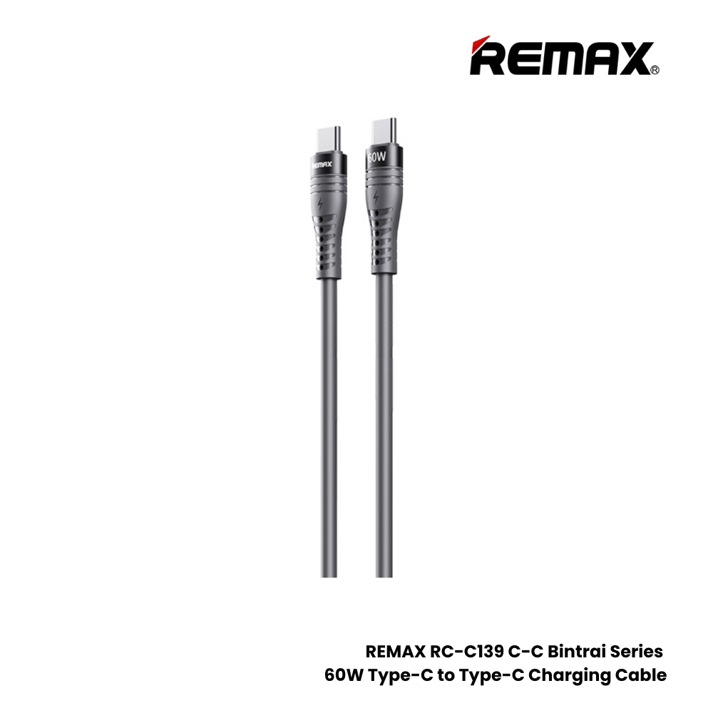 60W ( C to C )-REMAX RC-C139 C-C Bintrai Series 60W Type-C to Type-C Fast Charging Data Cable - Black