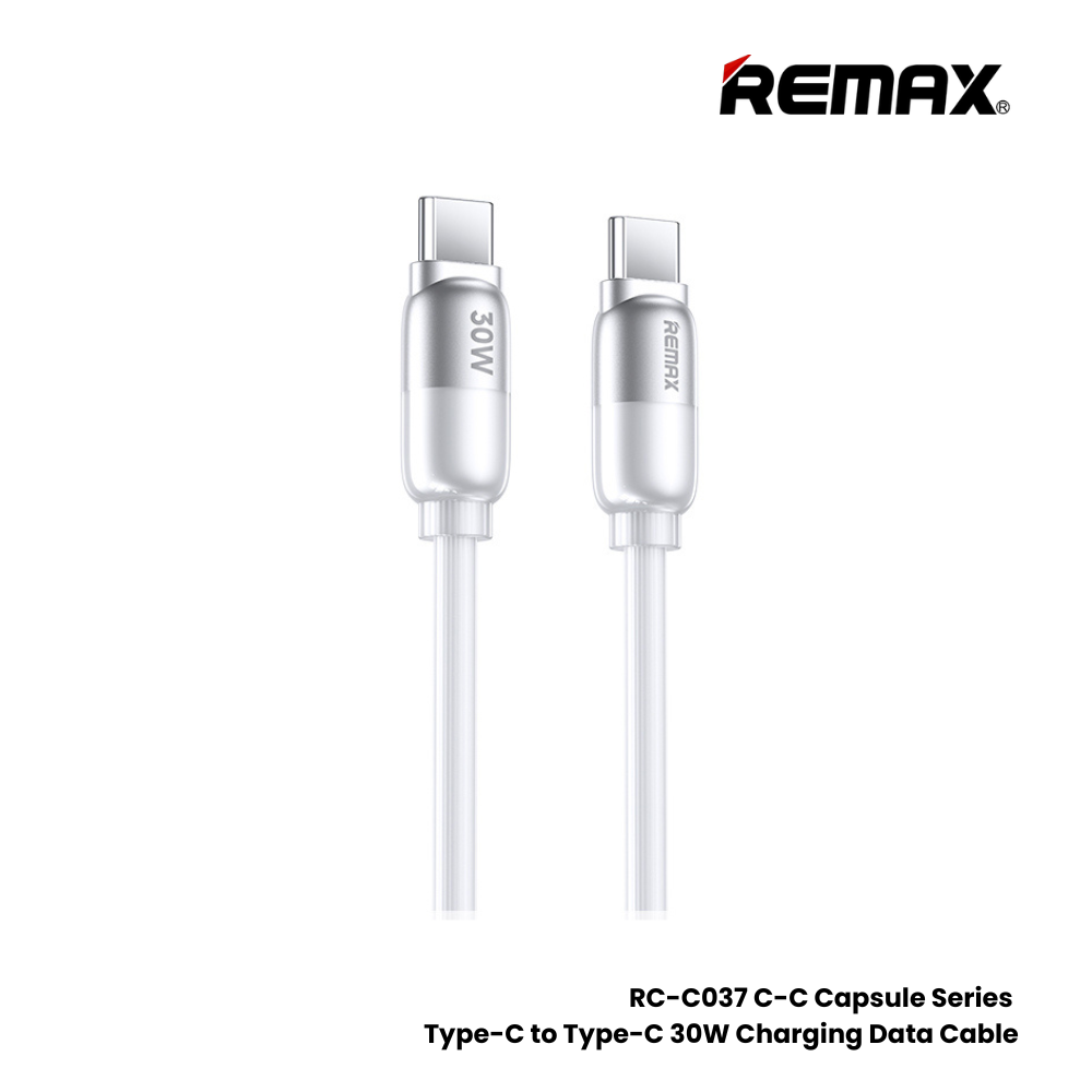 30W ( C to C )-REMAX RC-C037 C-C Capsule Series 30W Type-C to Type-C fast Charging Data Cable - White