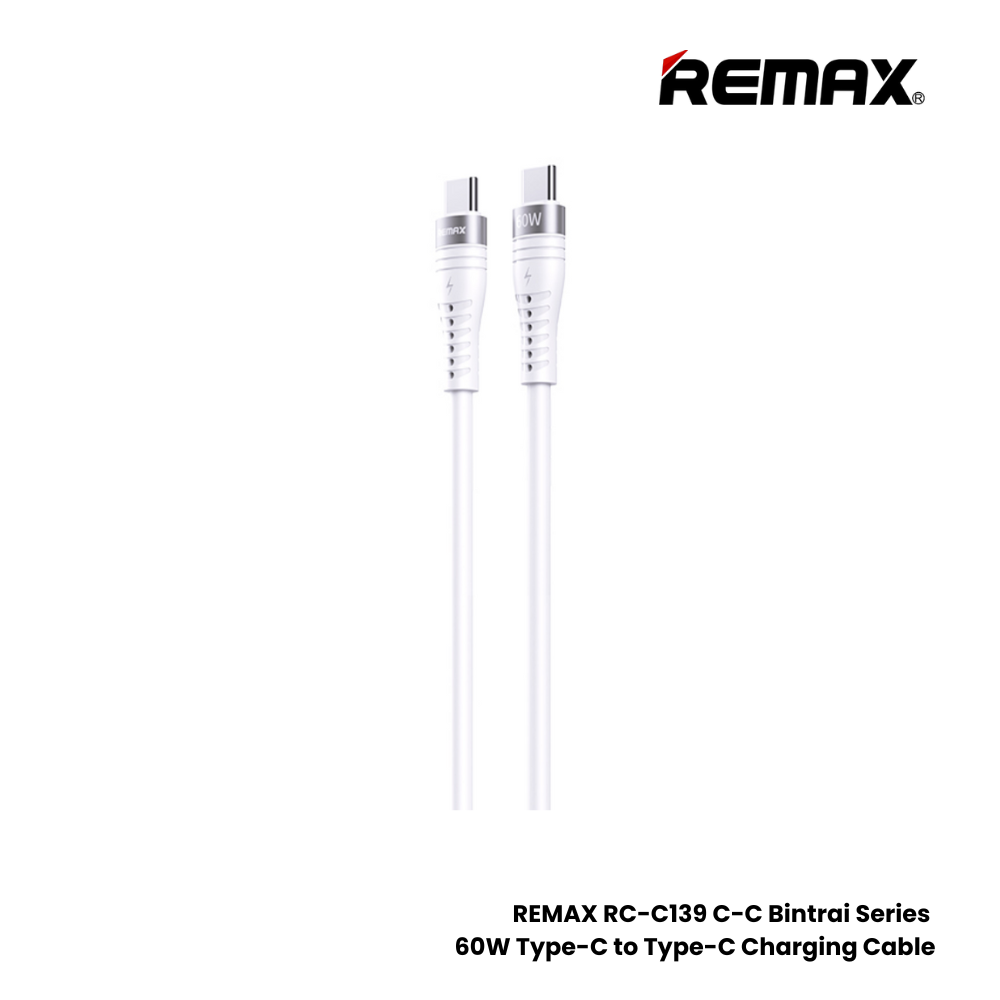 60W ( C to C )-REMAX RC-C139 C-C Bintrai Series 60W Type-C to Type-C Fast Charging Data Cable - White